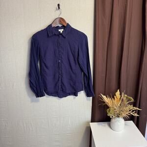 J.Jill Size XXS Purple 100% Linen Button Up Shirt Long Sleeve Casual Blouse